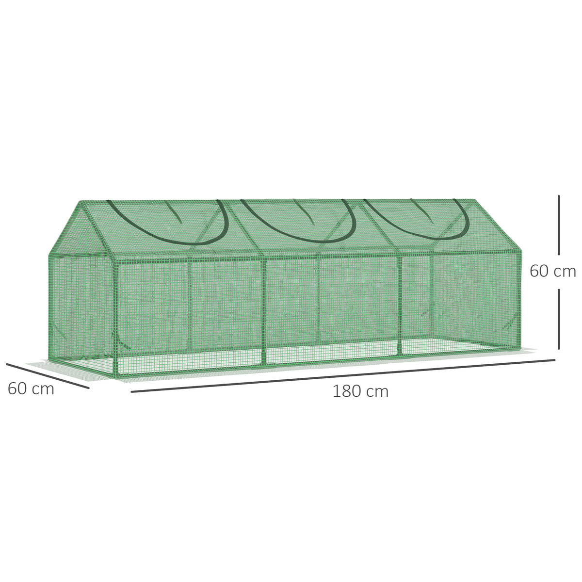Serre de jardin mini serre 3 fenêtres enroulables couverture en PE haute densité 140 g/m² 180 x 60 x 60 cm vert foncé