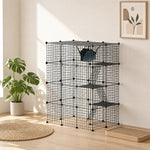 Indoor-Katzenkäfig, 4-stöckiger DIY-Katzenlaufstall aus Stahl mit 5 Türen und Hängematte, für 1-3 Katzen, 105 x 70 x 140 cm, Schwarz