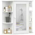 Armoire Murale avec Miroir Salle de Bain Meuble Miroir avec Rangement Toilettes 1 Porte + étagères latérales