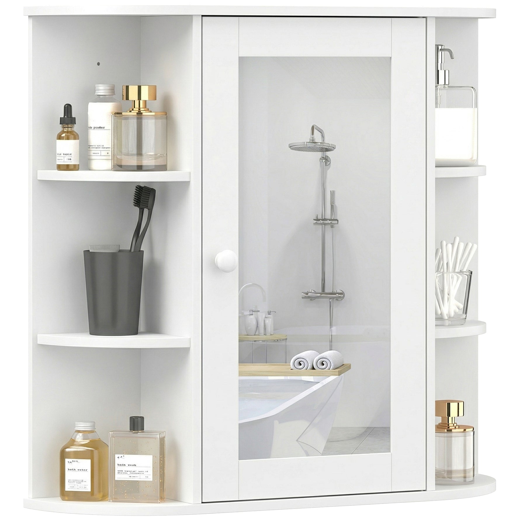 Armoire Murale avec Miroir Salle de Bain Meuble Miroir avec Rangement Toilettes 1 Porte + étagères latérales