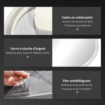 Miroir rond lumineux LED de salle de bain Ø 60 cm mural avec éclairage 3 couleurs interrupteur tactile 29 W gris
