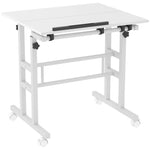Bureau Assis-Debout, Bureau Réglable en Hauteur 70 x 60 cm, à Roulettes avec Plateau Inclinable, 70x60x70,5-120cm, Blanc