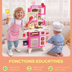 Cuisine enfant jouet d'imitation, dinette pour enfant avec lumières et sons réalistes, 52,5 x 22 x 100 cm, rose