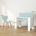 Bureau enfant avec chaise, table enfant et chaise avec tiroir et large plateau, 80 x 41 x 74,5 cm, vert