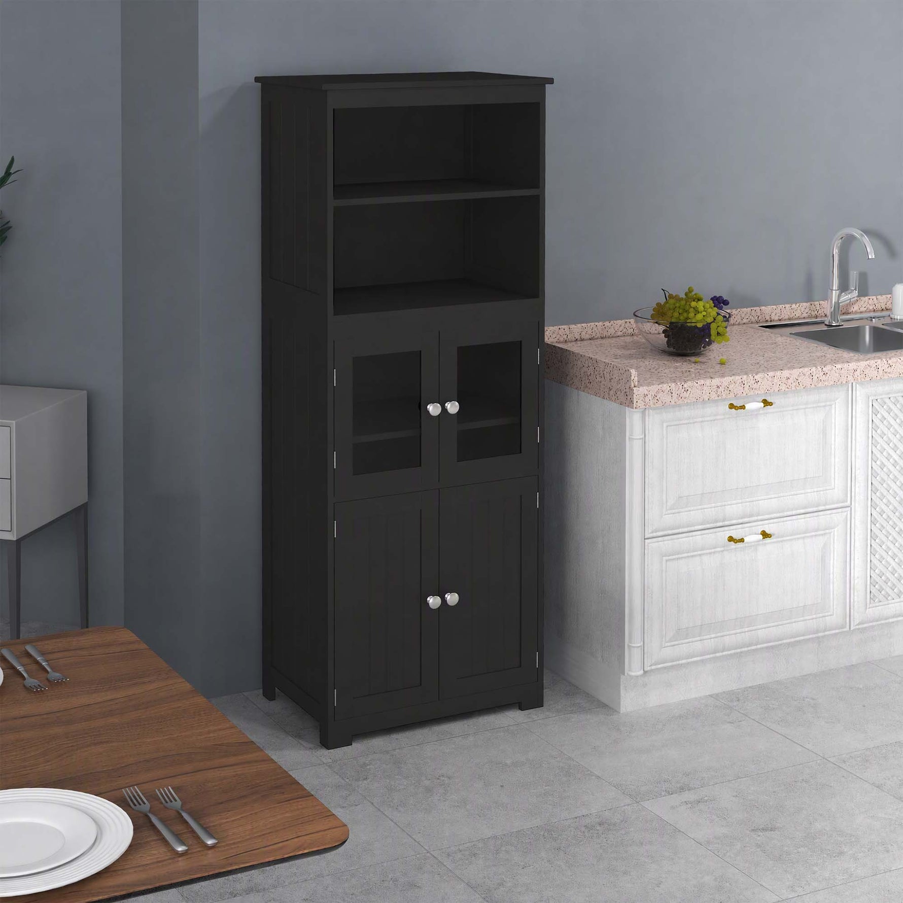 Armoire de cuisine buffet cuisine vaisselier meuble de rangement multi-rangements dim. 60I x 30P x 162H cm noir