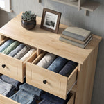 Commode meuble de rangement 5 tiroirs pour chambre, bureau, entrée, chêne et poignée métal noir
