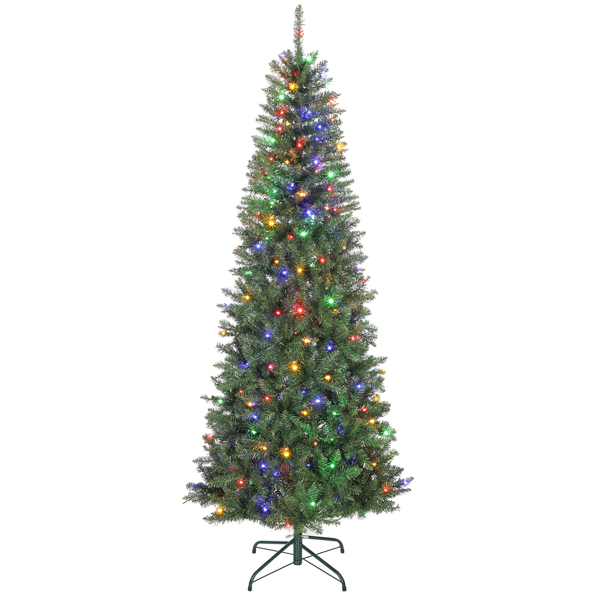 Sapin de Noël artificiel 210 cm, arbre de Noël fin avec 350 lumières, 1273 pointes, support en métal pliable, vert-0