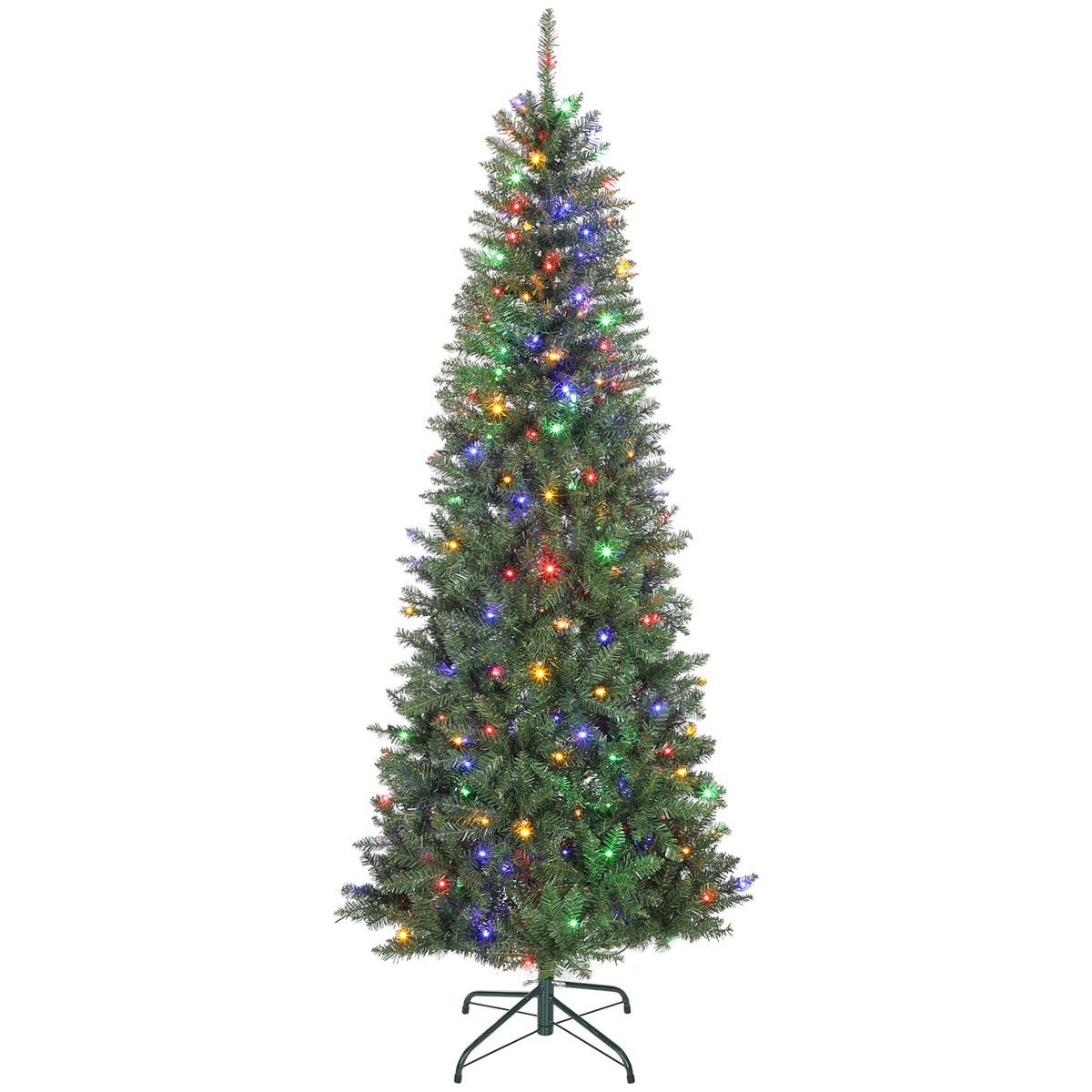 Sapin de Noël artificiel 210 cm, arbre de Noël fin avec 350 lumières, 1273 pointes, support en métal pliable, vert