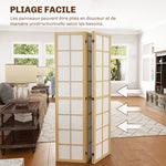Paravent interieur pliable 4 panneaux 160 x 170 cm séparateur de pièce pour salon chambre à coucher maison, naturel