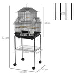 Cage à oiseaux design maison mangeoires perchoirs 3 portes plateau excrément amovible + poignée transport noir