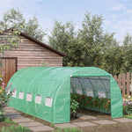 Serre de jardin serre tunnel 18 m² avec porte, parois latérales enroulables 12 fenêtres acier PE  4 x 3 x 2 m vert
