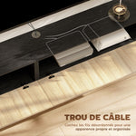 Meuble TV suspendu 140cm, meuble télé pour téléviseur 72 pouces, 2 portes rabattables, 140x25x22cm, bois naturel et noir