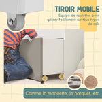 Bibliothèque pour enfants Multi-Rangement avec 3 niveaux d'étagères et un tiroir, 62,5L x 30l x 70H cm, gris et blanc