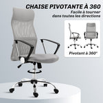 Fauteuil de bureau manager dossier ergonomique hauteur assise réglable pivotant tissu maille 63x65x119109-119cm gris