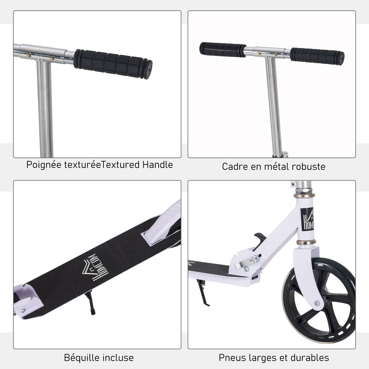 Trottinette Pliable Hauteur Guidon réglable sur 4 Niveaux système de freinage arrière pour enfant adolescent pois max. 100KG dim. 88L x 37l x 75-100H cm Blanc