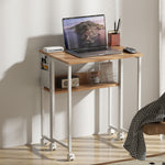 Bureau pliable sur roulettes 63 x 50 cm avec étagère et sac de rangement, bois naturel