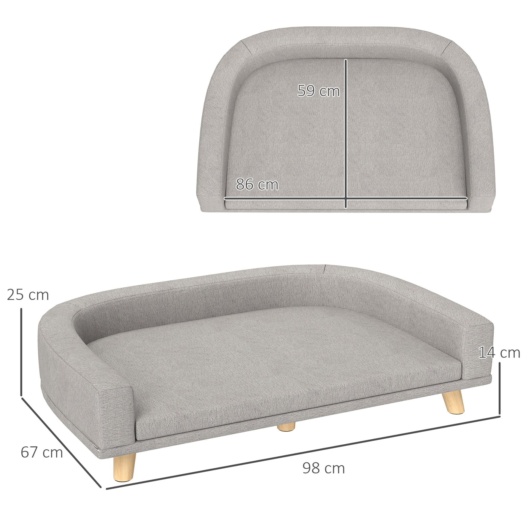 Canapé pour chien grand lit surélevé pour chien coussin lavable cadre en bois tissu polyester 98 x 67 x 25 cm gris