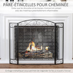 Grille de Protection pour cheminée - Pare-feu Large pour cheminée ou poêle - Pare-étincelles - barrière de sécurité - 3 Volets Pliables - Acier métal Noir