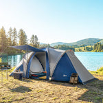 Tente de Camping Double Couche Tunnel Familiale 4-5 Personnes 2 Chambres et Séjour pour 12 Personnes Bleu