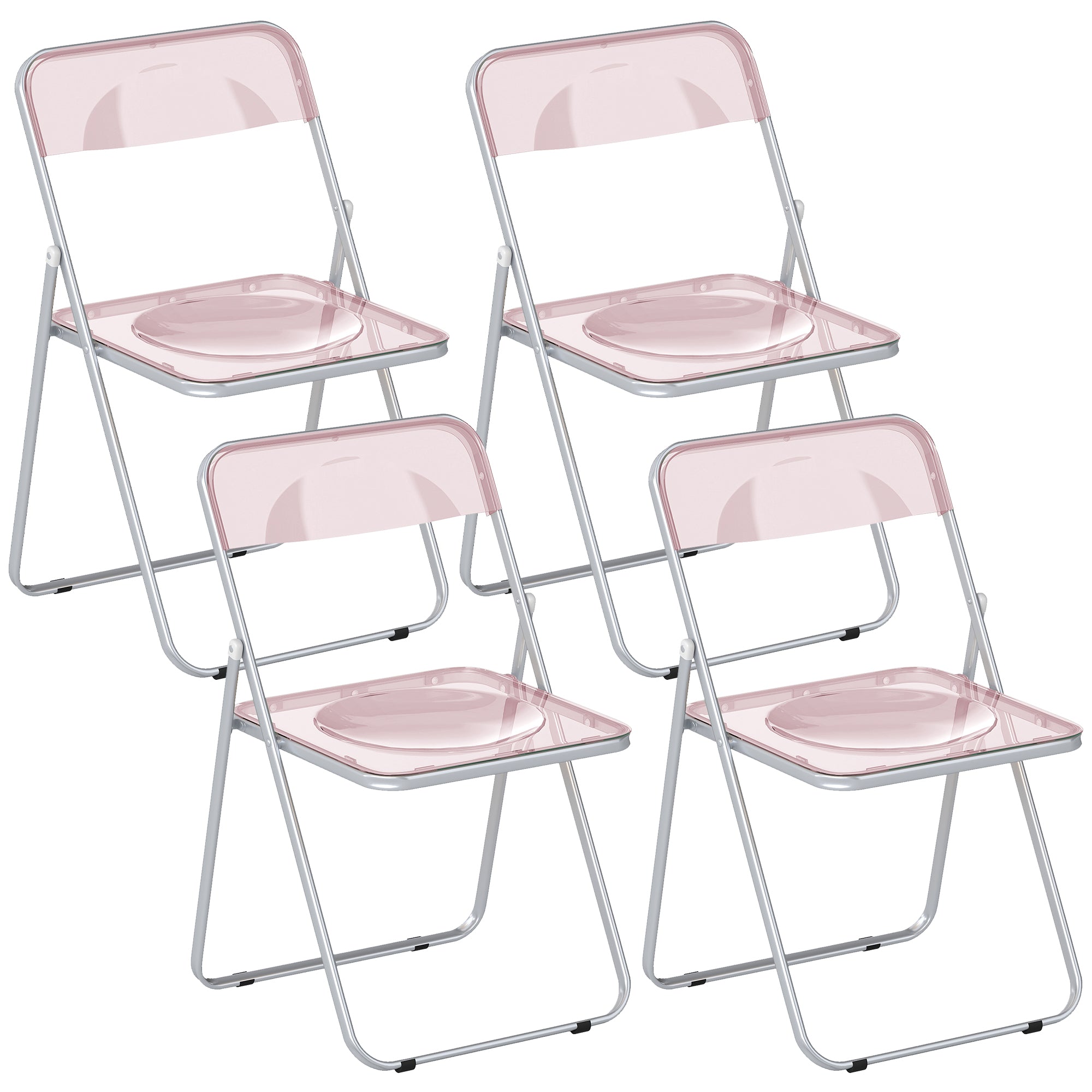 Lot de 4 chaises pliantes en acrylique et acier, chaises pliantes portables pour maison, salle à manger, roses