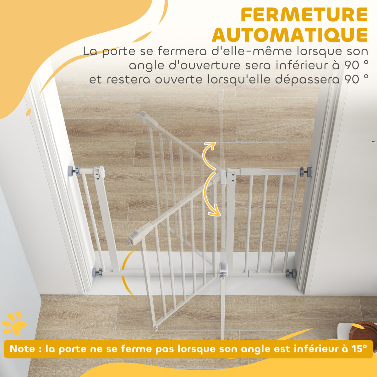 Barrière de sécurité largueur réglable 74-80 / 91,5-97,5 cm double verrouillage fermeture automatique barrière chien pour porte couloir escalier sans perçage acier blanc