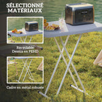 Table d'appoint pliable en HDPE table pliante hauteur réglable sur 6 niveaux pour patios jardins 76 x 50 x 74 cm gris