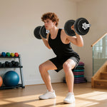 Ensemble d'haltères 2-en-1 20kg poids réglable kit haltères musculation barre d'extension poignée antidérapante noir