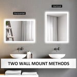 Miroir mural lumineux LED de salle de bain 80 x 60 cm 3 couleurs luminosité réglable interrupteur tactile transparent