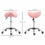 Tabouret à roulettes, chaise de travail avec hauteur réglable 49-61 cm et selle ergonomique, 52x53x49-61cm, rose