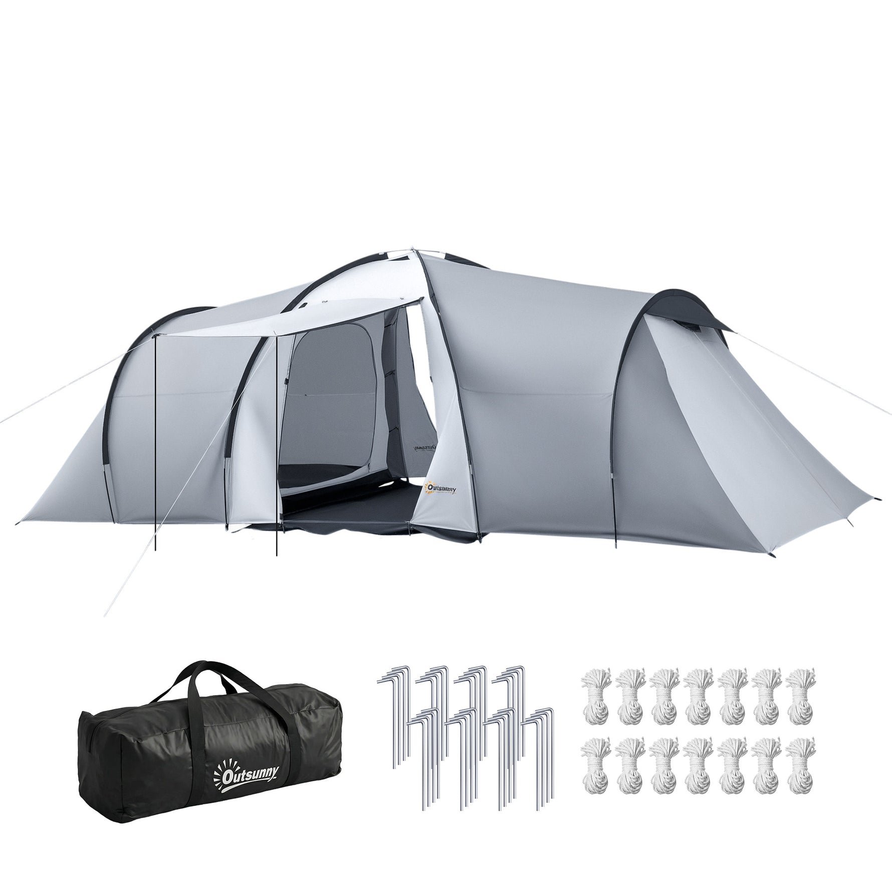 Tente de camping familiale 4 personnes dôme 2 chambres 1 séjour et 1 auvent anti-UV Imperméable 2000 mm multicolore
