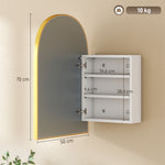 Armoire murale salle de bain avec miroir et éclairage LED, porte arquée, anti-buée, 50x14,5x70cm, doré