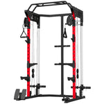 Power Rack per allenamento della forza 900 kg, doppia puleggia regolabile su 19 livelli, Home Gym completo, nero