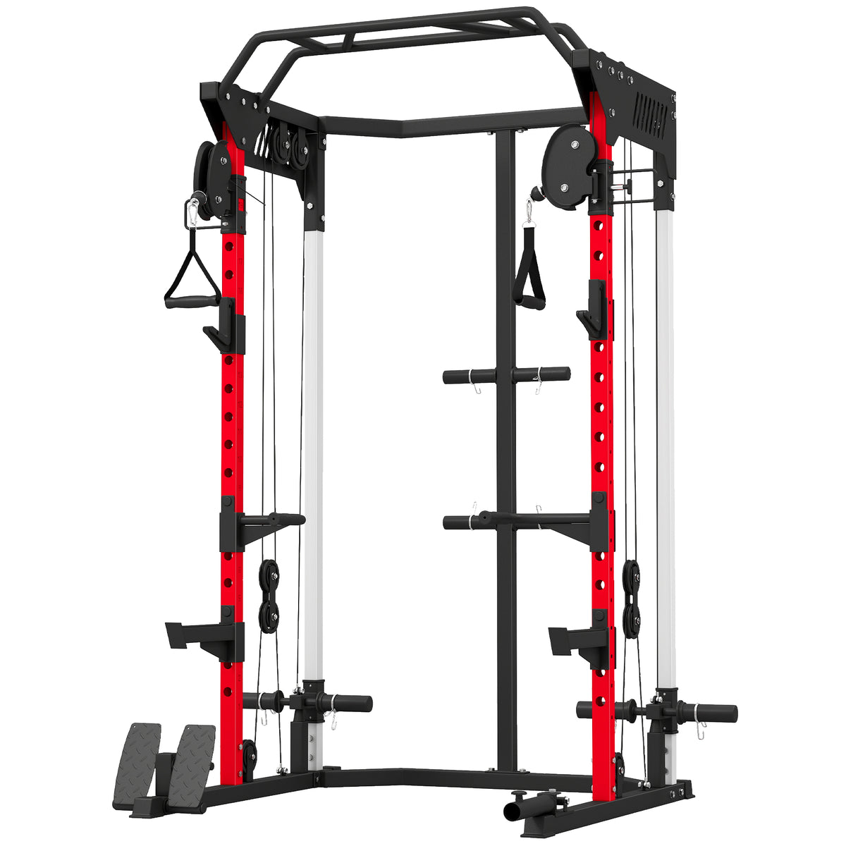 Power Rack per allenamento della forza 900 kg, doppia puleggia regolabile su 19 livelli, Home Gym completo, nero
