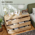 Commode 6 tiroirs meuble de rangement sans poignées design minimaliste 120 x 39 x 75 cm chêne