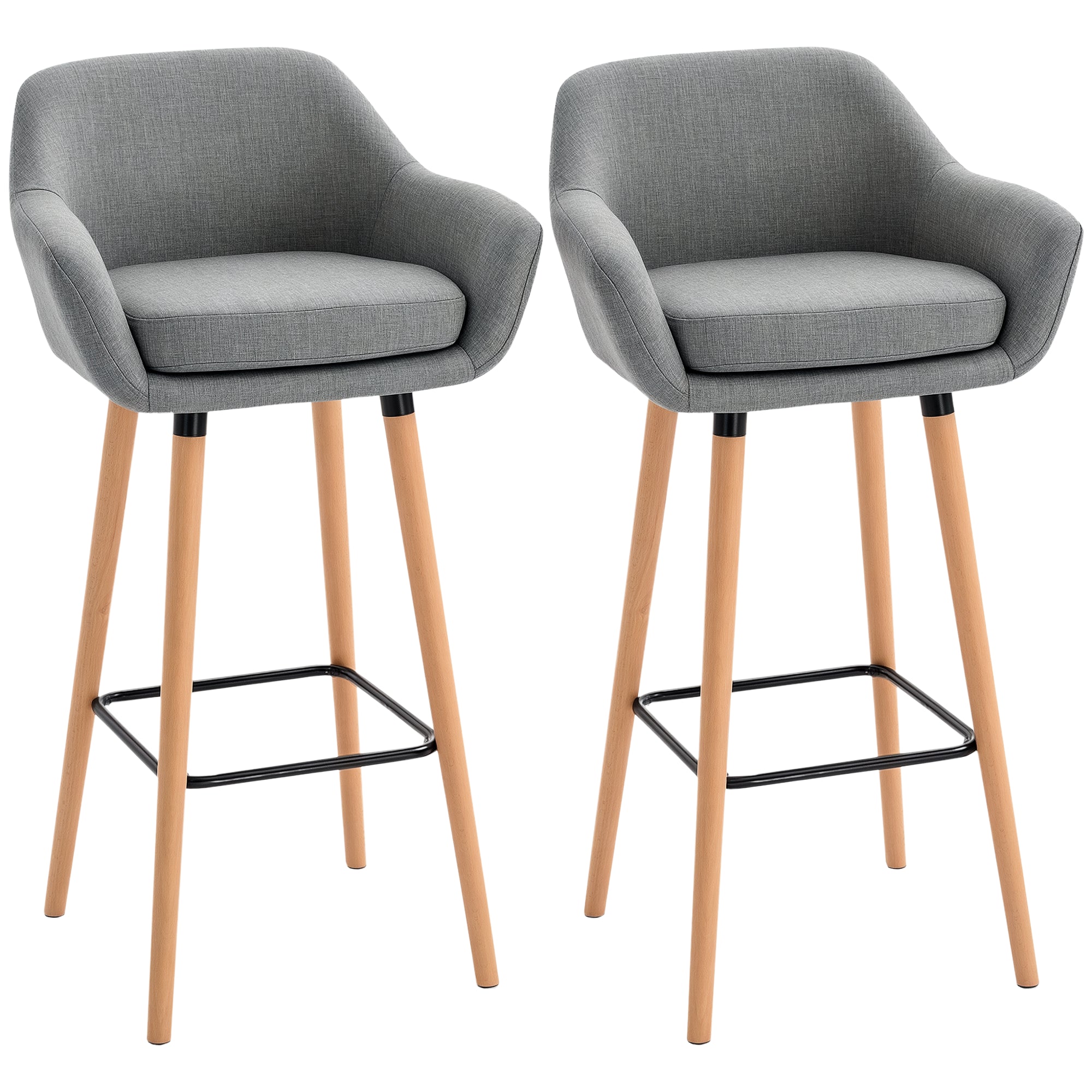 Design-Barhocker im skandinavischen Stil – 2er-Set sehr komfortable Barhocker mit Fußstütze, Dunkelgrau