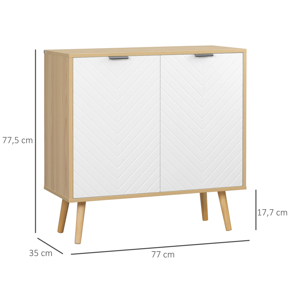 Aparador de salón, mueble de almacenamiento con 2 puertas y estante ajustable, 77 x 35 x 77,5 cm, blanco y madera natural