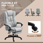 Fauteuil de bureau massant, chaise de bureau avec hauteur réglable, dossier inclinable et télécommande filaire, gris