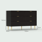 Commode 6 tiroirs commode chambre meuble de rangement moderne avec poignées et pieds dorés, 120 x 40 x 76,5 cm, noir
