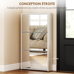 Meuble à chaussures 9 paires, armoire à chaussures étroite, 3 tiroirs rabattables et portes miroirs, 65x17x114,5cm blanc