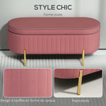 Banc de rangement, bout de lit en velours avec couvercle, pieds en métal, capacité 72 L, 108x44x43,5cm, rose