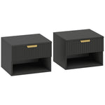 Lot de 2 tables de chevet suspendues, tables de nuit murales avec tiroir et niche, moderne, 40x34x29cm, noir