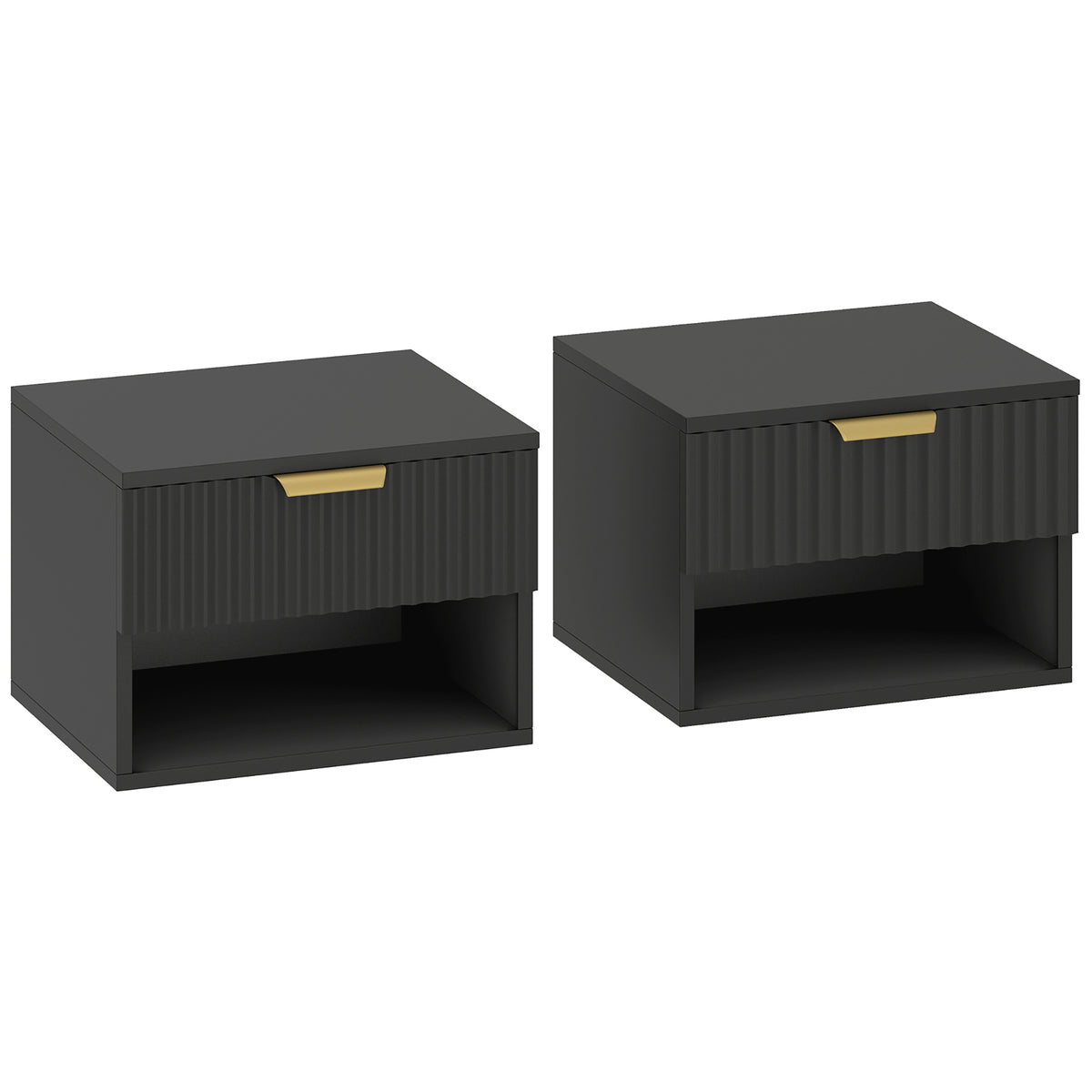 Lot de 2 tables de chevet suspendues, tables de nuit murales avec tiroir et niche, moderne, 40x34x29cm, noir