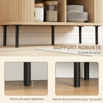 Buffet meuble de rangement avec portes coulissantes à lattes, armoire de cuisine avec pieds en acier, ton chêne
