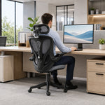 Chaise Bureau Ergonomique avec Accoudoirs 3D et Appui-Tête Réglable, Fauteuil de Bureau en Maille, Gris