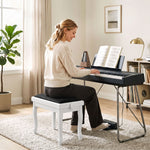 Banc de Piano, Tabouret Piano Réglable en Hauteur 45-56 cm, Banc de Clavier, Siège Rembourré en Velours, Blanc