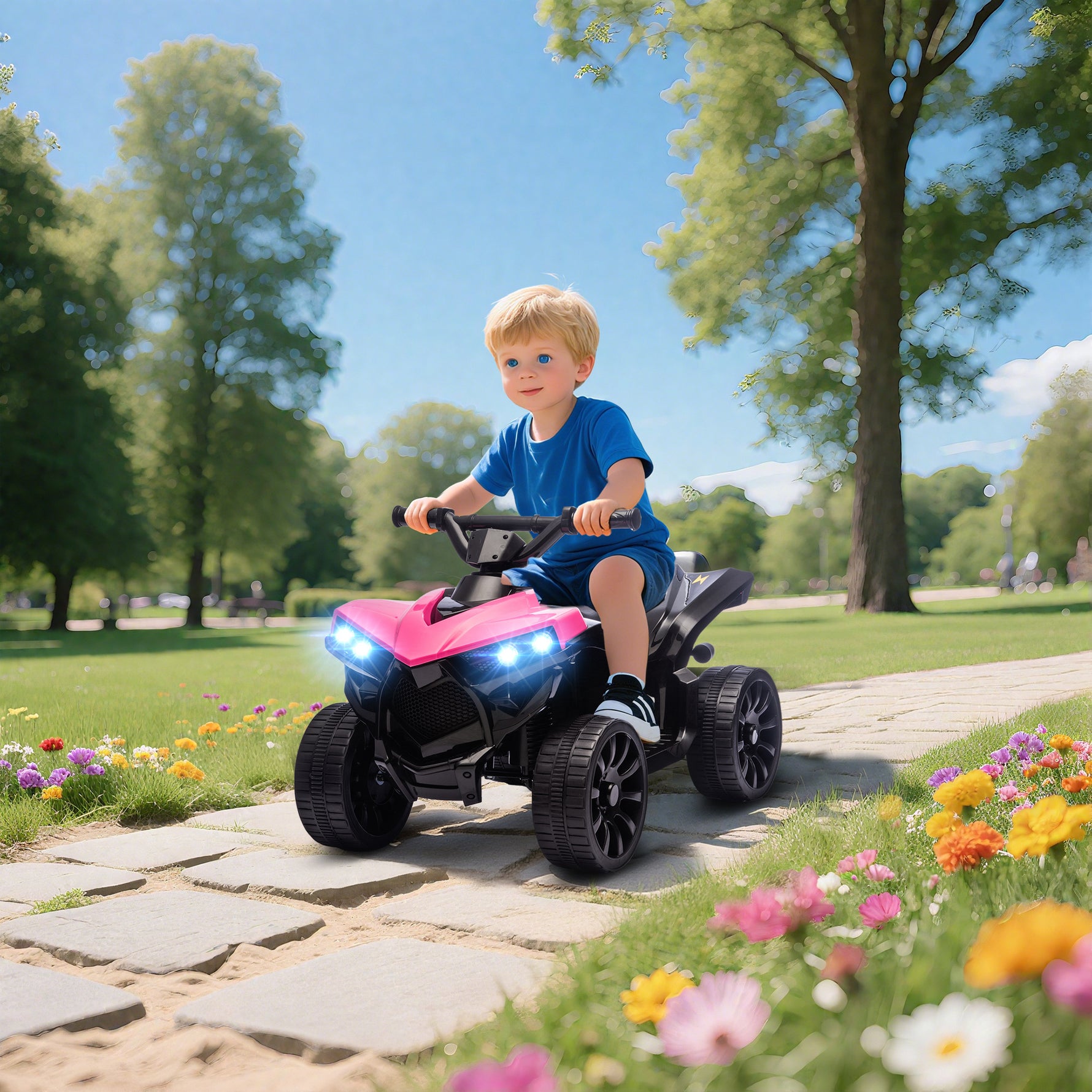 Quad électrique enfant 6V, voiture électrique enfants ATV, musique et phares LED, pour 18 à 56 mois, 70 x 42 x 45 cm, rose