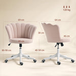 Chaise bureau en velours, chaise coiffeuse avec dossier en pétale, hauteur réglable, 69 x 64 x 80-90 cm, rose