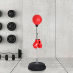 Sac de Frappe sur Pied Punching ball sur pied réglable en hauteur 126-144 cm avec gants, pompe et base de lestage pour adolescents et débutants rouge