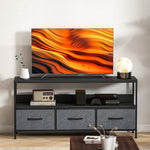 Meuble TV, meuble télé pour téléviseur jusqu'à 55 pouces avec 3 tiroirs et pieds en acier 120 x 29 x 56 cm noir