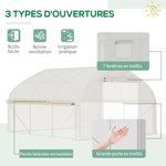 Serre de jardin tunnel 10,4 m² serre de jardin anti-UV porte zippée enroulable fenêtres maille 350 x 300 x 200 cm blanc